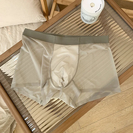 20D Ultra-thin Flat Boxers Shorts Quick Drying Mens Underwear Transparent Ice Silk Men's U Pouch Panties Seamless Mid Waist