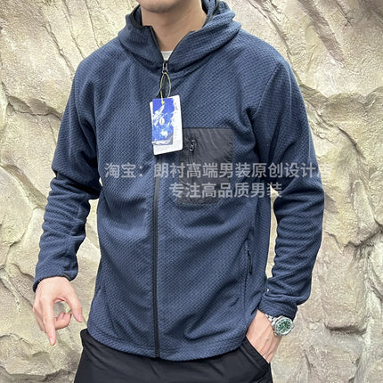 Outdoor Pine Pattern Knitted Fce Hoodie Breathable Men Women Sweatirt Casual Sle Stand Fit Long Sve Zipper ...