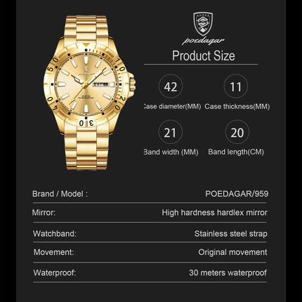 POEDAGAR Business Man Watch Waterproof Luminous Date Week Men Watch Sports Male Wristwatch Stainless Steel Men's Quartz Watches