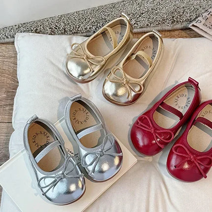 2024 Spring&Autumn Children's Little Leather Shoes for Girls Korean Girls' Soft Sole Bow Anti Slip Fashion Princess Single Shoes
