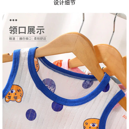 2025 New Kids Sleeveless Set Summer Cotton Girls' Shorts Pajamas Korean Style Boys' Tank Top Outfit Children Clothing Set