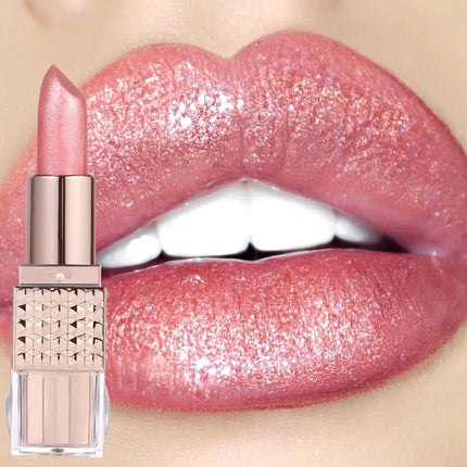 Pearlescent Pink Glitter Velvet Lipstick Metallic Waterproof Long Lasting Matte Shimmer Diamond Lipgloss Women Makeup Cosmetic