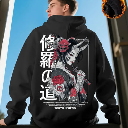 New "Samurai Street Cherry Blossom" Adult Men's and Women's Hooded Sweatshirt - Autumn/Winter Casual Daily Outdoor Sport Shirt