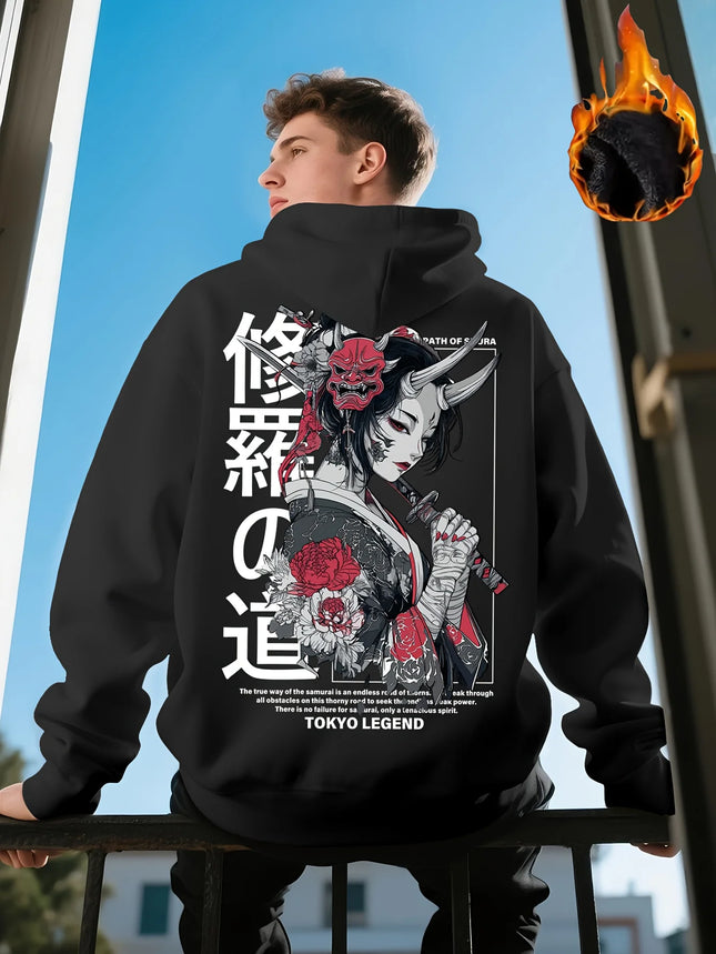 New "Samurai Street Cherry Blossom" Adult Men's and Women's Hooded Sweatshirt - Autumn/Winter Casual Daily Outdoor Sport Shirt