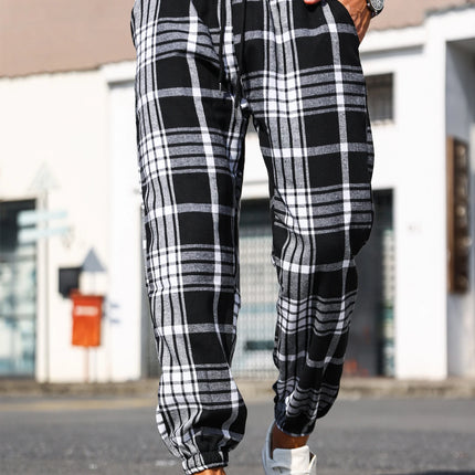 Men's Plaid Print Cuffed Casual Trousers Comfortable Sleepwear Pajamas Pants for Relaxed Style