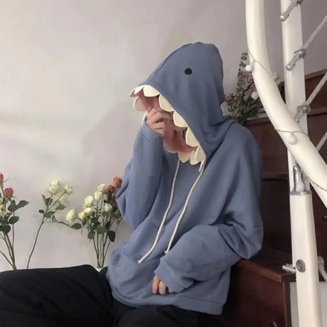 Autumn and Winter New Fun Shark Hat Cute and Bizarre Hoodie 2022 Winter New Plush Loose Student Design Top