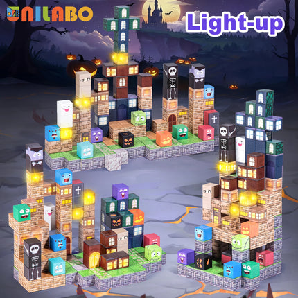 Light-Up Magnetic Building Blocks 137 Pieces - Halloween STEM Educational Toy