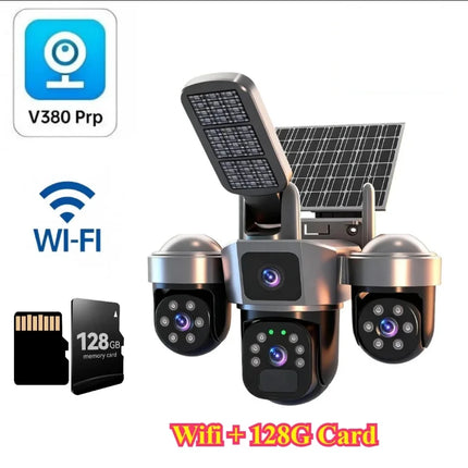 V380 8K 15MP WiFi Solar Camera With Solar Lighting 3-Screen Security Protection Wireless WiFi Solar Outdoor Surveillance