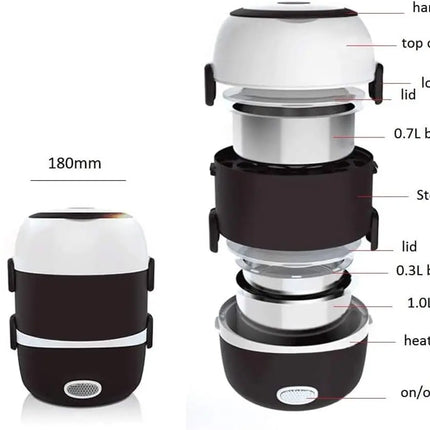 2026 New Electric Lunch Box,3 Layers 2L Portable Electric Heating Bento Lunch Box Rice Cooker,110V 200W,Stainless Steel+PP