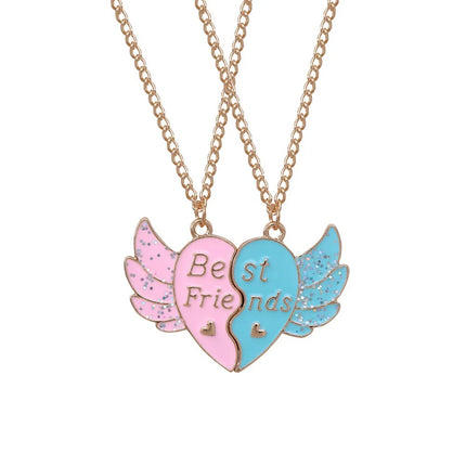 Hot Couple Pink Blue Heart Broken Best Friends Necklace Pendant Chain BFF Friendship Cute Jewelry Gifts For Kids 2PCS/Set