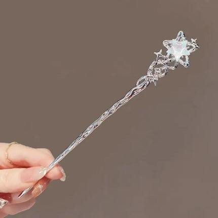 Luminous Flower Hairpin for Women, Creative Star and Moon Tassel Hair Stick, Retro Chinese Style Metal Hair Accessory