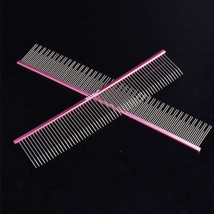 Pet Pink Comb Cat Dog Professional Stainless Steel Grooming Comb Dense Sparse Teeth Dog Cat Cleaning Brush Hair Reemoval Comb