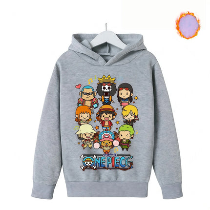 One Piece Fleece Clothing Kids Cute Cartoon Thick Hoodie Luffy Anime Hoodies Fashion Clothes Sweatshirt Boys Girls Outfits Gifts
