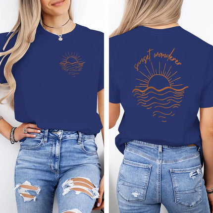 Beach Sunset Graphic T Shirts Women Men Beach Sunset Design Casual Tops Tees Tropical Beach Short Sleeve T-shirt