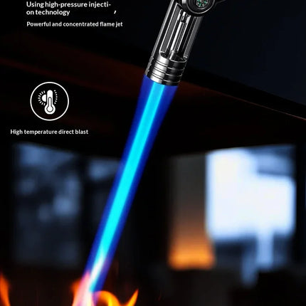 Super Large Firepower Folding High Temperature Spray Gun Lighter Metal Belt Compass Windproof Outdoor Barbecue Camping Lighter