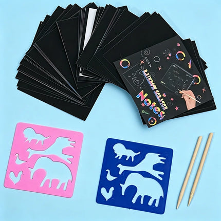 50/100 Rainbow Scratch Art Notes - Magic Scratch Paper Note Cards Handmade DIY Party Favors Suitable for Birthday, Halloween, Christmas Stocking Stuffers, Gift Boxes, Thanksgiving, and New Year Gifts
