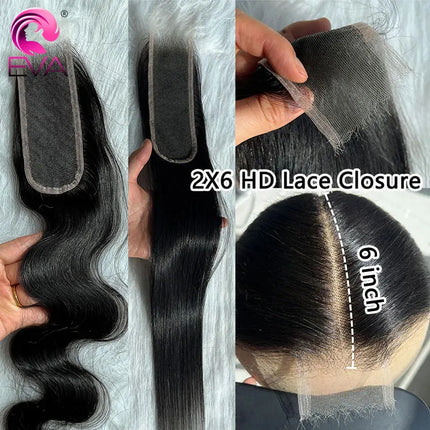 Eva Hair Skinlike 5x5 6x6 2x6 HD Lace Closures Human Hair Straight/Body Wave 13x4 13x6 HD Lace Frontal Pre Plucked Small Knots