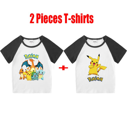 1/2 Pieces Pokemon Cartoon Tees For Boys Clothing Summer Children 100% cotton Short Sleeve T-shirts Printed T-shirt for girls