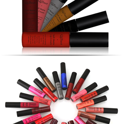 QIBEST Sexy Velvet Matte Lip Gloss Liquid Lipstick Lipgloss Beauty Red Nude Waterproof Long-lasting Lip Stain Makeup For Women