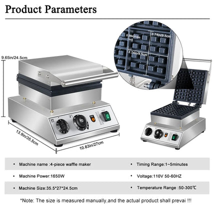HPH20 4PCS Waffle Maker Machine Stainless Dessert Makers electric Waffle Machine Kitchen Appliance