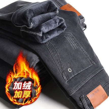 Denim Winter Velvet Thickened Slim-fitting Small Feet Elastic Casual Warm Men's Pants Cotton Trousers Jeans for Men Streetwear