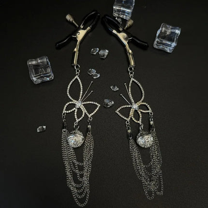 Butterfly Bell Nipple Clamps Diamond Studded Nipple Rings Alluringly Teasing Couple's Seduction Sexy Breast Accessories Sex Toys