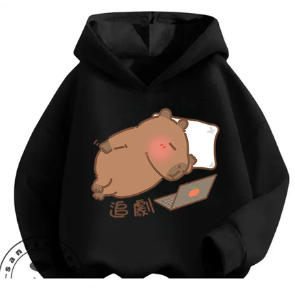 Kids Capybara Street Casual Hoodie Boys Girls Autumn Winter Cute Kawaii Fashion Cartoon Outdoor Tops 3 14 Years