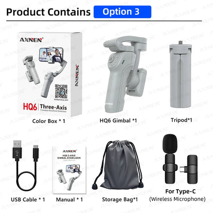 AXNEN Smart 3-Axis Handheld Gimbal Stabilizer for Smartphone with Fill Light for iPhone Android Face Tracking Tiktok Vlog Kit