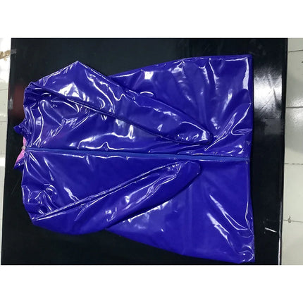 Lockable Cosplay Two Side Zip Long Sleeve Bodysuit Turtleneck Wetlook PVC Leather Bondage Bag Sleeping Body Suit Party Costume