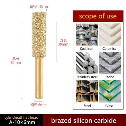 6mm Shank Brazed Diamond Grinding and Polishing Head for Cast Iron Stone Marble Tile - Deburring Metal Processing  Carve