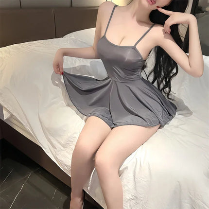 New Sexy Lingerie Summer Ice Silk Thin Style Backless Dresses Nightgown Party Erotic Dress Clothes Woman Fetish Short Skirt