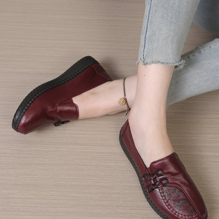 Women's leather flat shoes, spring and autumn women's loafers， single classic mom shoes, anti-slip comfortable and free shipping