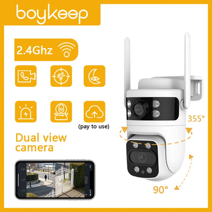 Boykeep Smart Home Security Camera,  Dual-lens Dual Screen1080P HD, Motion Detection, 3 Night Vision Modes,  Smart Home Assista