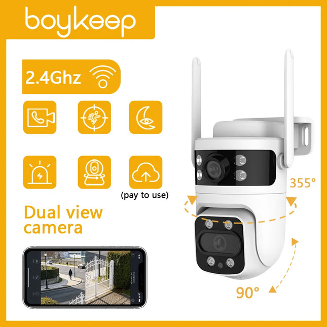 Boykeep Smart Home Security Camera,  Dual-lens Dual Screen1080P HD, Motion Detection, 3 Night Vision Modes,  Smart Home Assista