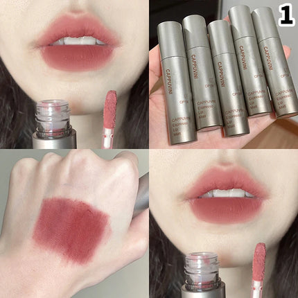 Cappuvini Mini Silver Tube Matte Velvet Lip Gloss – Waterproof, Non-Stick, Smudge-Proof, Long-Lasting Liquid Lipstick