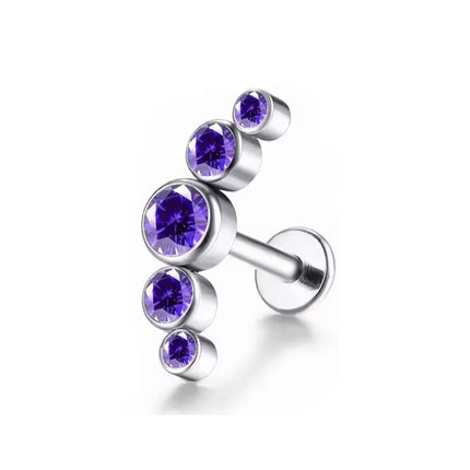 F136 Titanium Alloy Fashion Purple Zirconia Stud Earring Set with Cartilage Piercing Lip Stud and Ear Lobe Body Piercing Jewelry