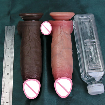 2Colors Realistic Veins Soft Thick Dildo Double Silicone Male Genitals Masturbation Suction Cup Penis Man Woman Anal Sex Toy