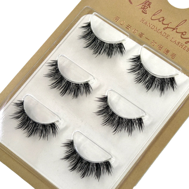 3 Pairs Short Mink Lashes 3D Mink Eyelashes Invisible Band Natural Black Mink False Eyelash Full Strip Reusable Eyelashes