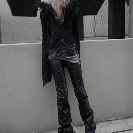 Mauroicardi Spring Autumn Long Black Fitted Pu Leather Pants Man Rivet Luxury Brands Original Alternative Punk Style Clothes