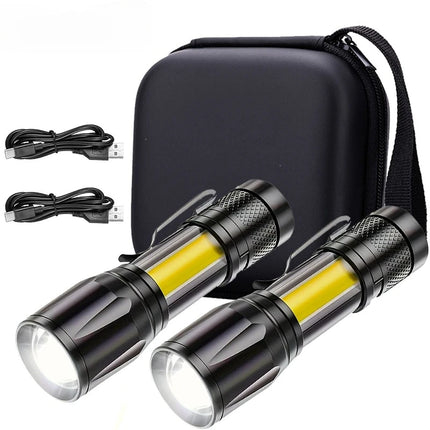 Portable COB+LED Camping Light Flashlight USB Rechargeable Zoom Tactical Torch Lamp Waterproof Emergency Torch Christmas Gift