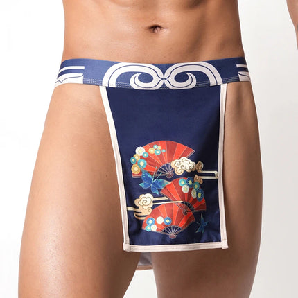 Japanese Sumo Two-piece Young Men's Sexy Low-rise Underwear Lingerie Print Kimono Underwear Thongs
