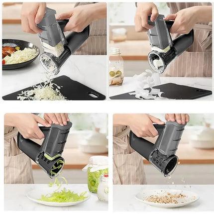 A98G-Electric Cheese Grater Salad Maker With 4 Different Shapes Of Blades 40W Electric Rotary Slicer Shredder Black