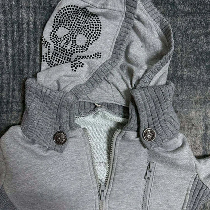 Y2K Gothic retro ladies hooded sweater color matching design Skull pattern hot drilling decoration high street trend 2026 new