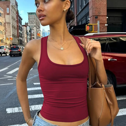 Hugcitar 2025 Summer Solid Straps Sexy Slim Crop Tank Top Women Casual Y2K Clothes Streetwear Party Sport Festival Wholesale