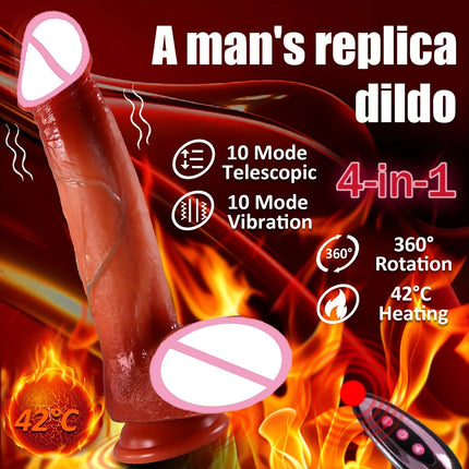 Dildo Realistic Thrusting Vibrating Dildo With Licking And Telescopic Function Ultimate G-Spot And Anal Stimulation Sex Toys 18+