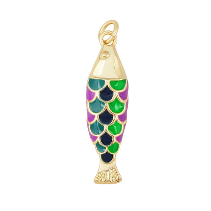 Enamel Fish Bone Squid Marine Sea Dalphin Charm Pendant,18K Real Gold Silver Plated Zircon Jewelry Finding Supplies S87 S75