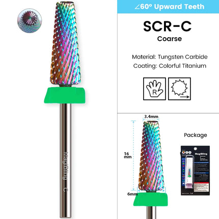 MagiBling Super Cut 5 In 1 Tapered Barrel Carbide Nail Drill Bits Right handed Cuticle Hard Gel Removal Professional bits 3/32"