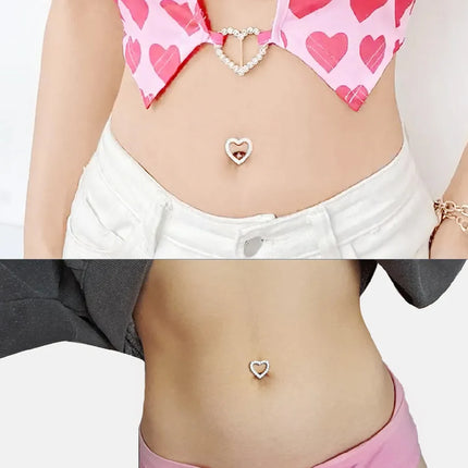 3-5pcs Mixed-Style Sets Heart Flower Dangle Belly Button Rings Stainless Steel Butterfly Curved Zircon Belly Piercing Navel Ring