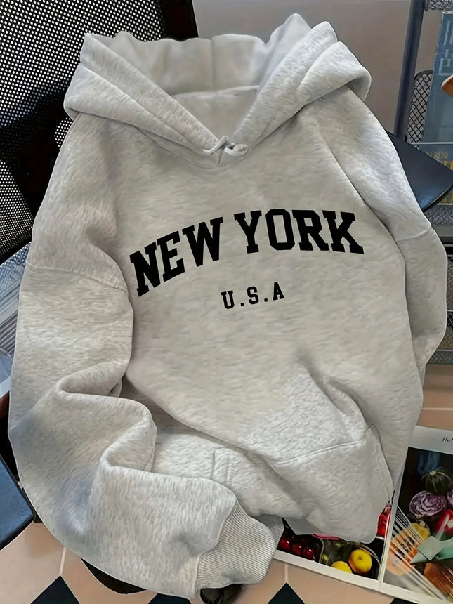 Relaxed Man and Women's Hoodie NEW YORK U.S.A. Lettering Pullover Sweatshirt Fashion Casual HipHop Sweatshirt Harajuku Unisex