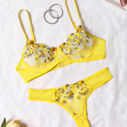 Women Sexy Lace Lingerie Push Up Lingerie Bra And Panty Sets Female Underwear Flower Embroidery Bralette Set